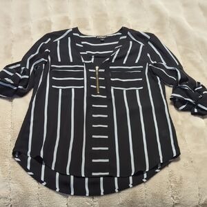 Express Women's Black and White Striped Blouse